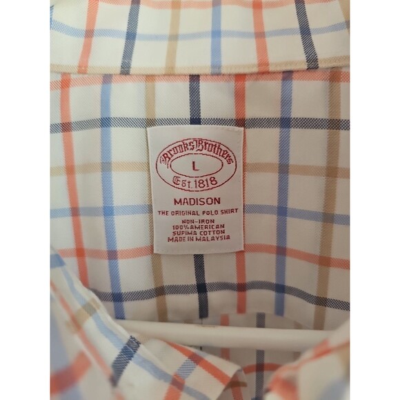 Brooks Brothers Madison Shirt Mens Large Dress Shirt Blue White Orange Checked - Picture 3 of 6